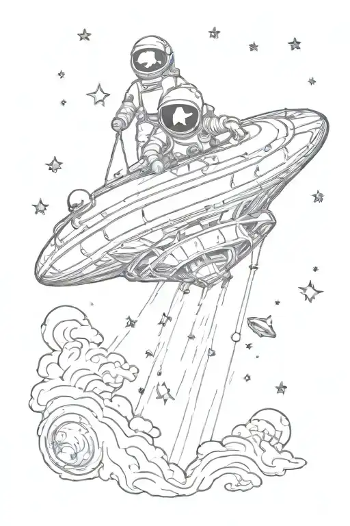 Flying Saucer Kidnapping An Astronaut Against A Background Of Stars