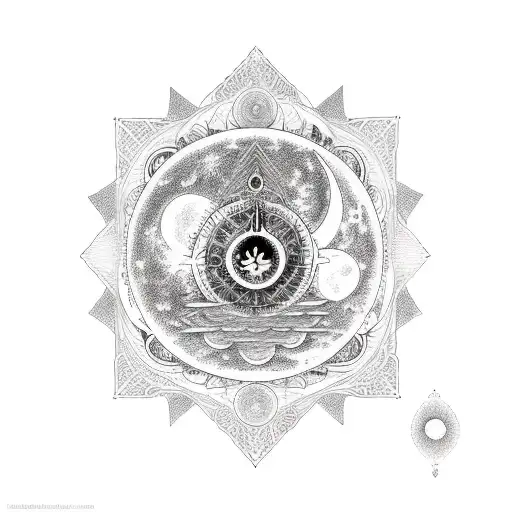 Moon And Fatima Hand With The Chakras