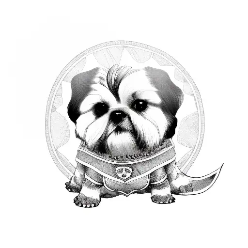 A Shih Tzu Dog Sits On A Sea Turtle