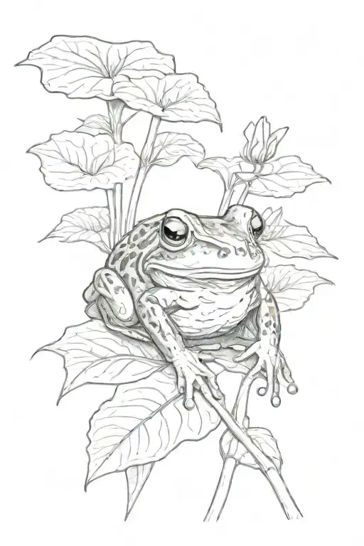 Frog Sitting On Leaf With Snail On Stem