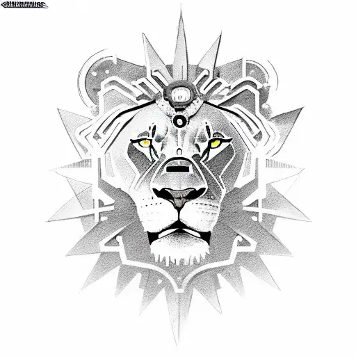 Combine The Image Of A Lion With Mechanical Gears And Engineering Symbols