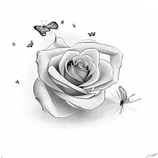 Rosary With A Single Rose And A Butterfly