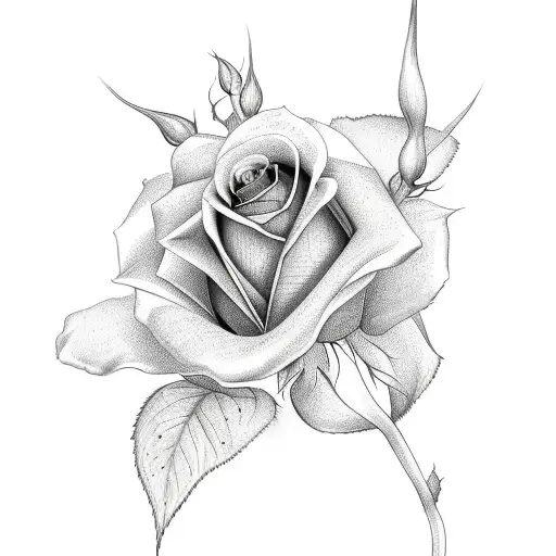 A Rose With Stem And A Butterfly