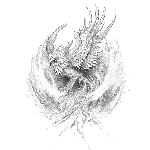 A Detailed Sketch Of A Phoenix Rising From Ashes