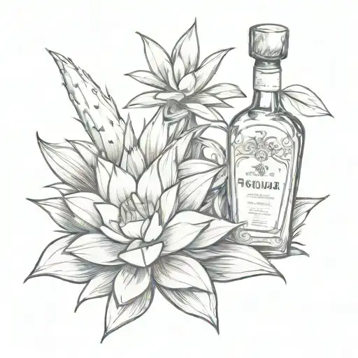 Agave With Tequila Bottle