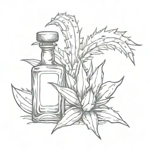 Agave Plant With Tequila Bottle