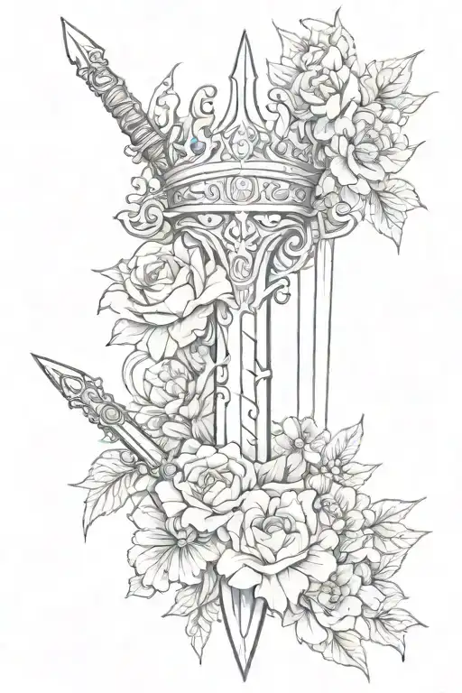 Sword And Crown With Flowers
