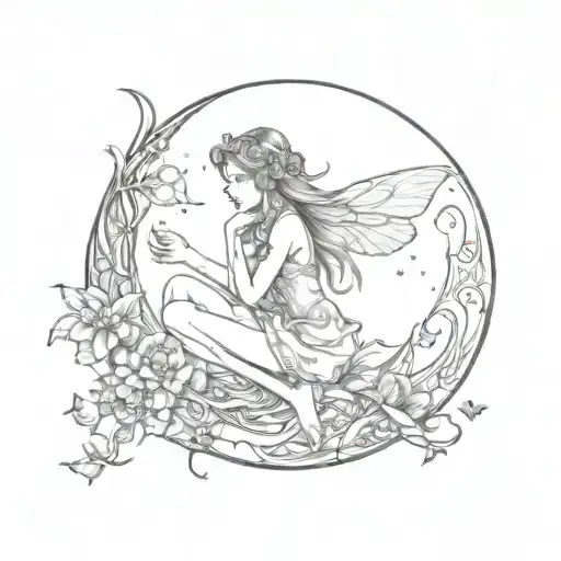 Moon And A Fairy Sitting