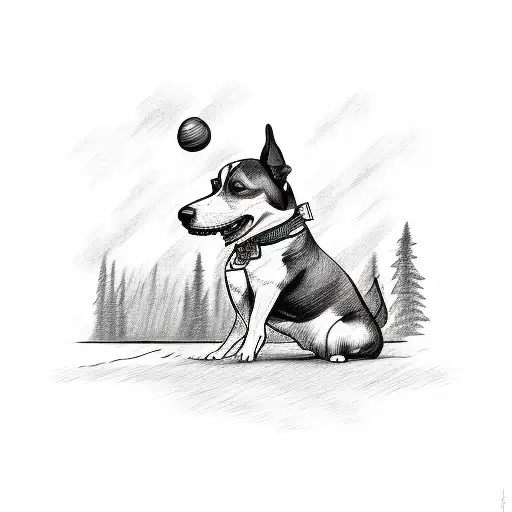 A Sketch-style Tattoo Of A Dog Playing Fetch In The Park