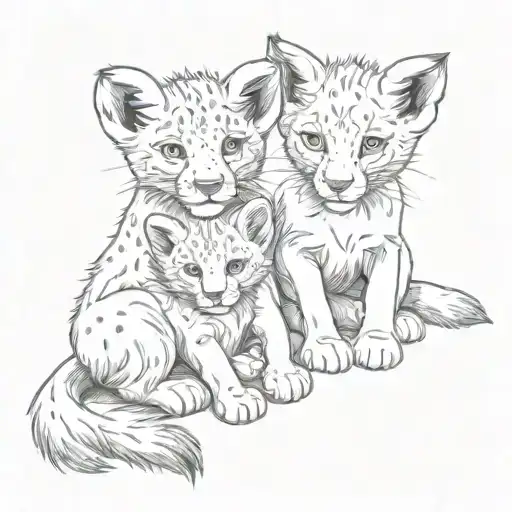 Lion Cub And Fox Cub Sitting Next To Each Other