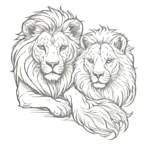 Lion And Fox Sitting Next To Each Other