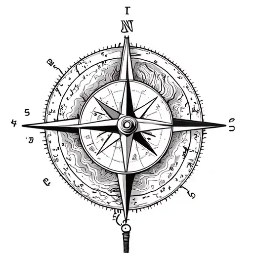 Compass With Topographic Map And Forest