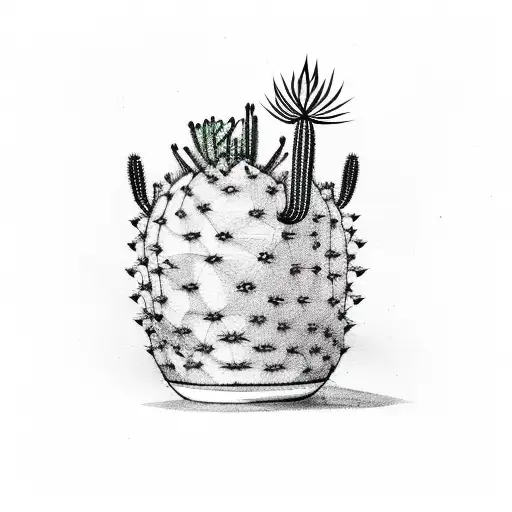 A Minimalist Sketch Of A Cactus With A Hidden Palm Tree Within It