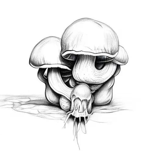 Inkcap Mushrooms Growing Out Of A Raven's Skull