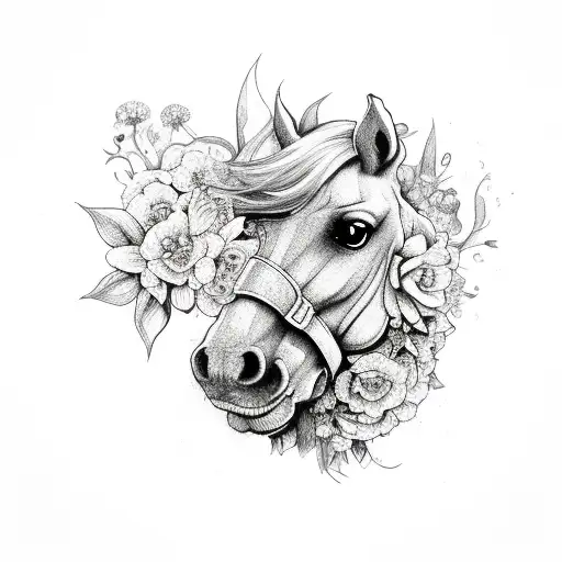 Horse Head With Flowers Surrounding It