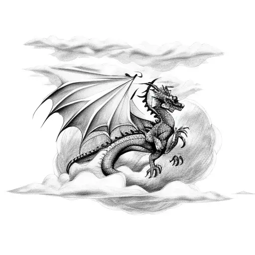 Dragon Flying Through A Stormy Sky