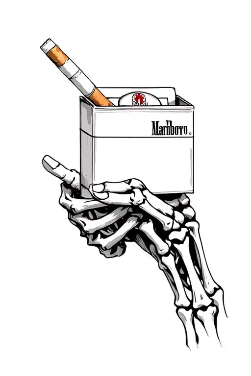 Skeleton Hand Holding Box Of Marlboro Cigarette Box