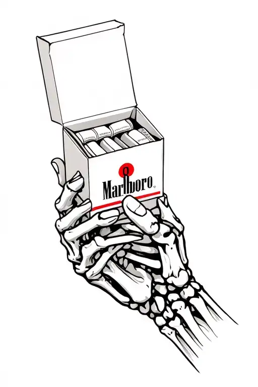 Skeleton Hand Holding Box Of Marlboro Packed Opened