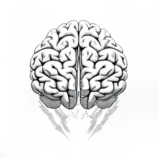 A Sketch Of A Brain With Mountain Ranges And Alien Spaceships Flowing Through It