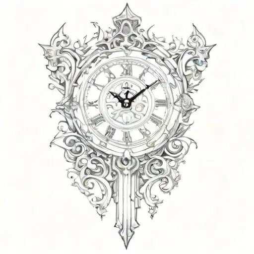 Clock With Gothic Edges On The Sides Left Side