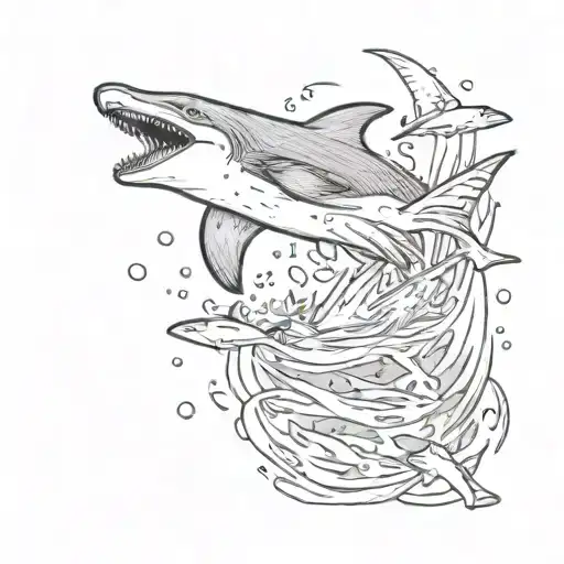 Happy Penguin Splashing With Sharks Going In Figure 8 Around