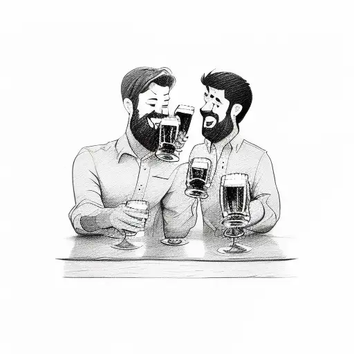 A Sketch Of Friends Toasting Their Beer Mugs Together