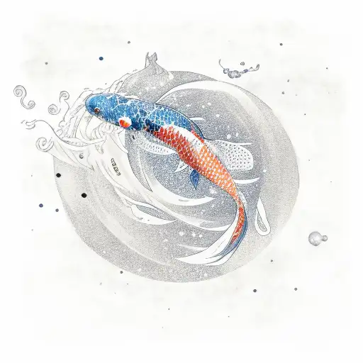 A Koi Fish Swimming Through A Galaxy Made Up Of Books And Stars