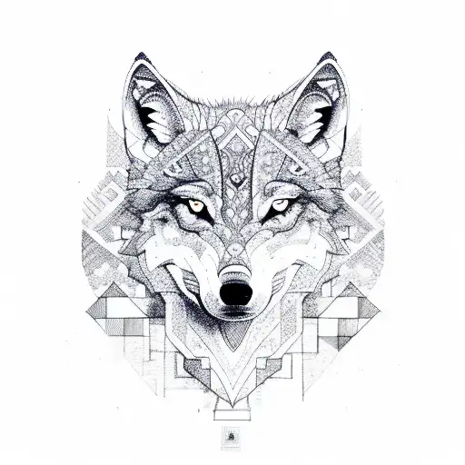 An Intricate Sketch Of A Wolf Surrounded By Pueblo-inspired Patterns
