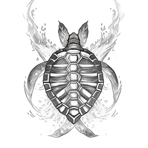 Video Game-inspired Tattoo Of A Turtle Engulfed In Flames