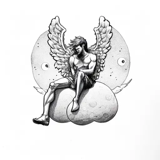 Male Angel Sitting On The Moon