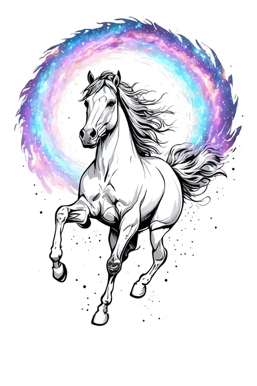 Horse Running Through Galaxy Like Spiral