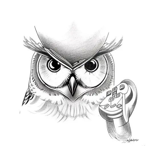 A Tattoo Of An Owl Wearing A Mechanic's Hat And Holding A Video Game Controller