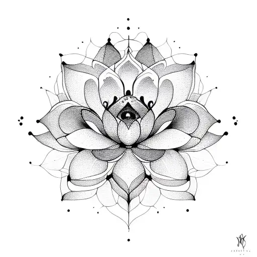 An Intricate Blackwork Design Of A Lotus Flower