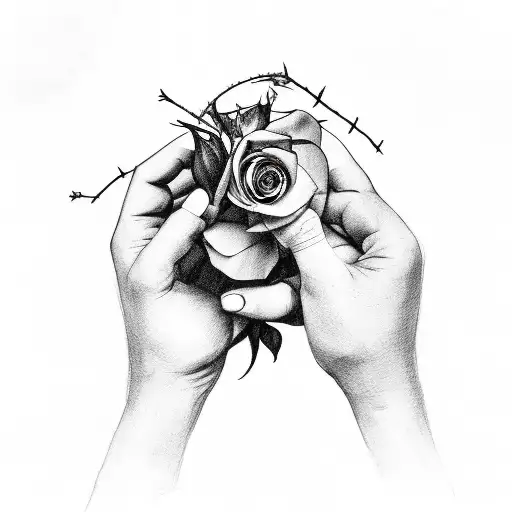 Hand Pouting Up Holding A Rose With Thorns