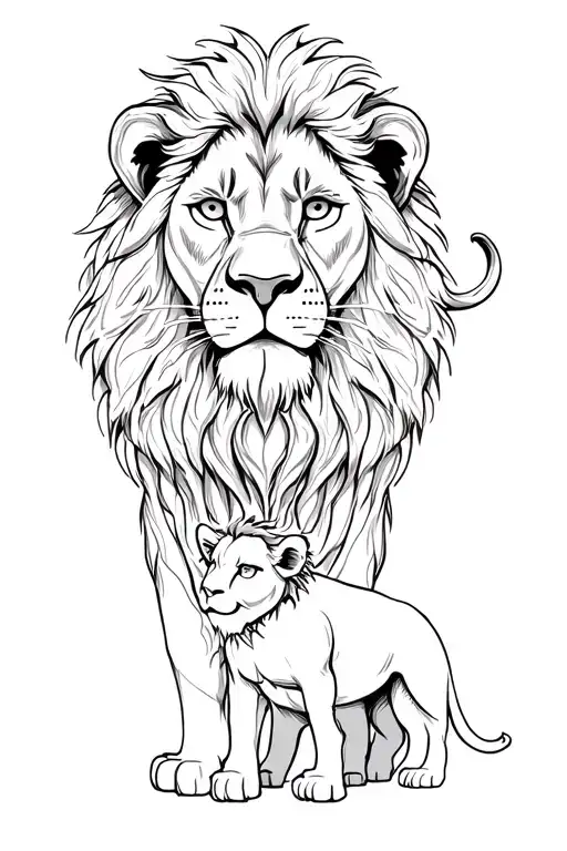 Father And Son Lion Facing The World