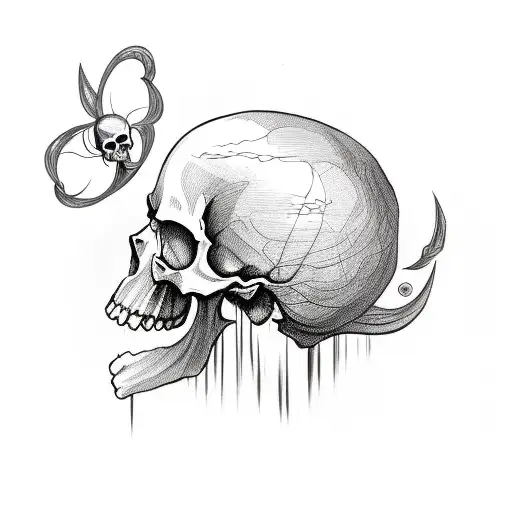 Skull Head With Fairies Tapping A Wand
