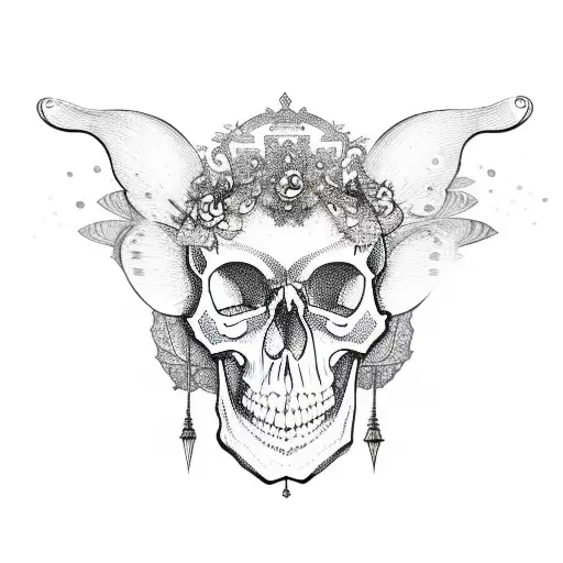 Skull Head With Fairies Flying Around