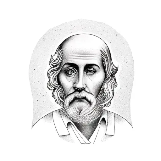 Dotwork Tattoo Of A Greek Philosopher With A Dog Companion