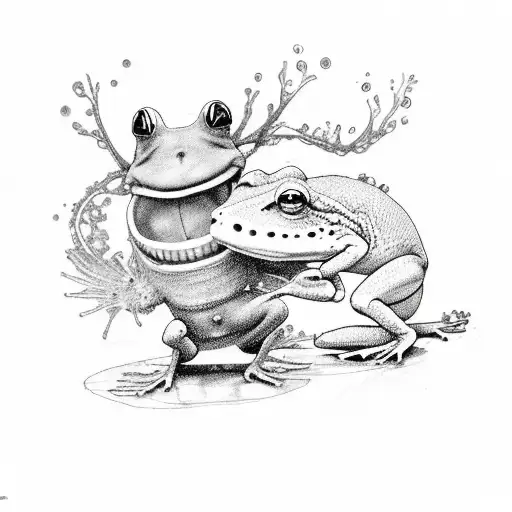 Axolotl And Frog Dancing Tango In Suits Nad Cylinder In Fairy Ring