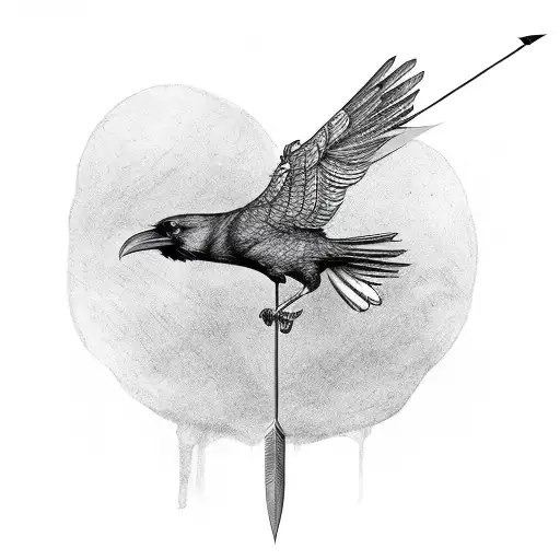 A Raven Holding A Arrow In Its Claw