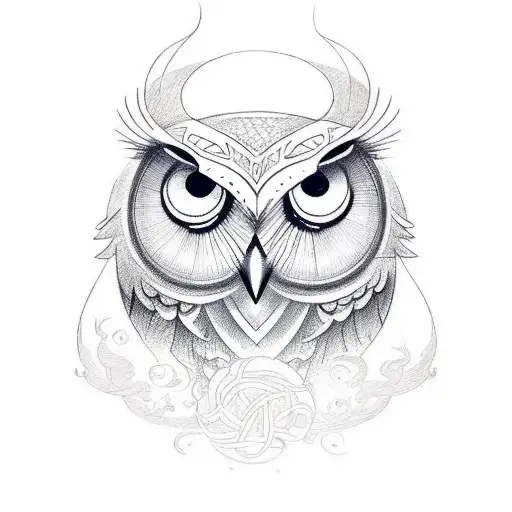 A Sketch-style Tattoo Of The Triple Moon Symbol With A Subtle Owl Silhouette