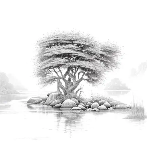 A Tranquil Riverside Scene With A Cascading Waterfall And Blooming Wildflowers