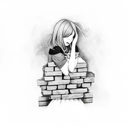Sad Girl Infront Of A Brick Wall With A Dragon Around