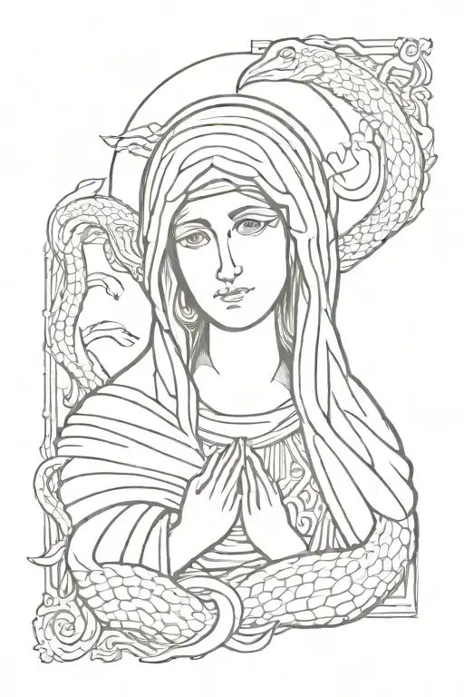 Icon Of The Virgin Mary In A Rectangle With A Snake Entwined