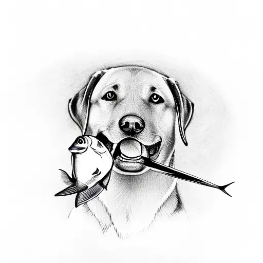 Labrador Retriever Holding Fish