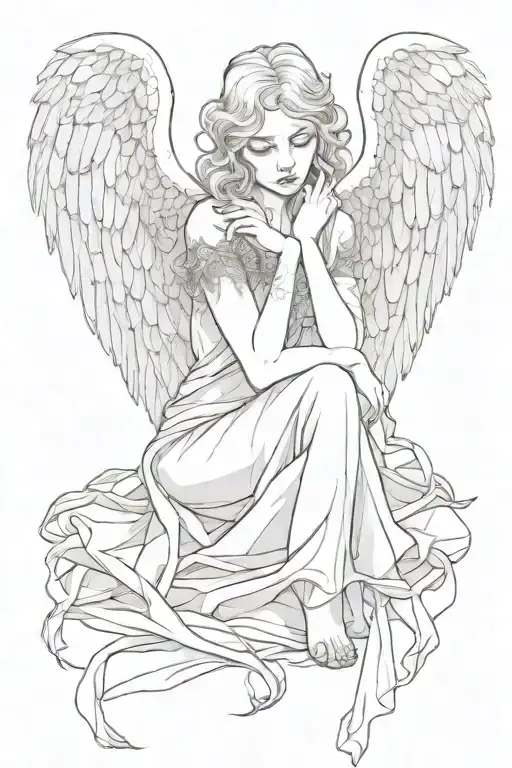 Crying Angel With Broken Wings Sitting