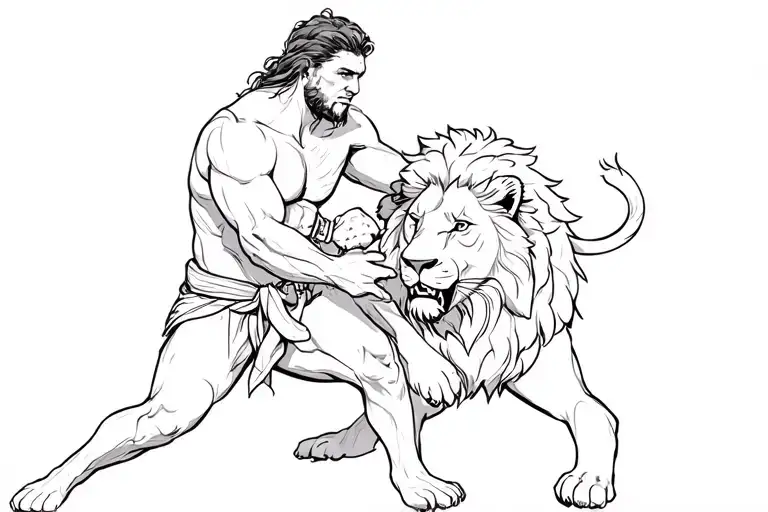 Samson Wrestling A Lion In Collar Tie Position