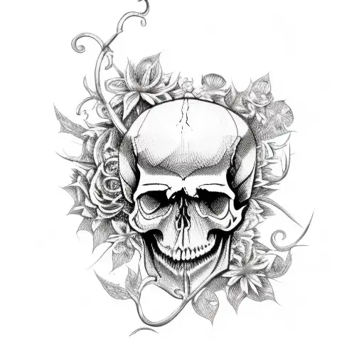 Skull With Vine And Flowers