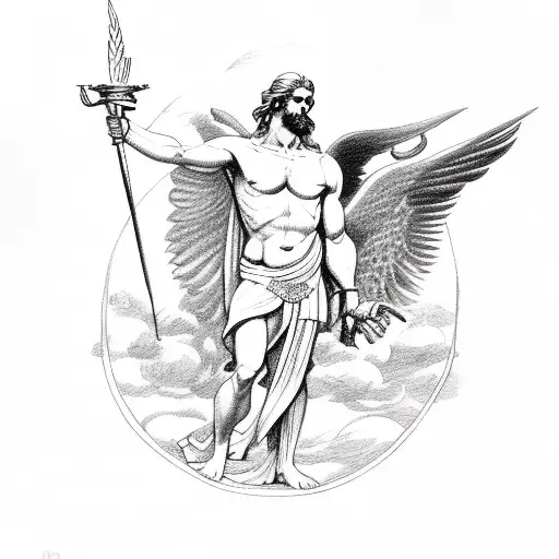 Prometheus Greek God With Fire And Small Eagle