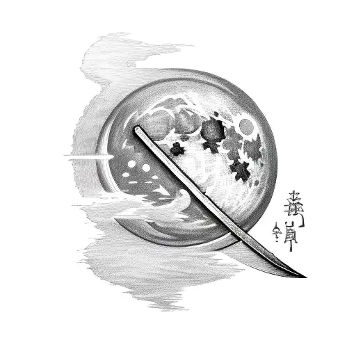 A Detailed Sketch Of A Sword Piercing A Moon